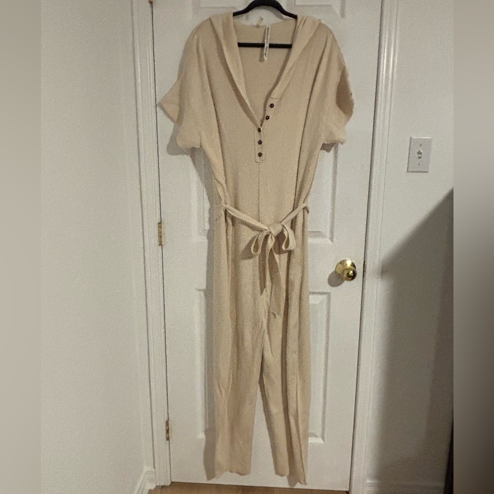 Intimately by Free People knit hooded cream jumpsuit - large